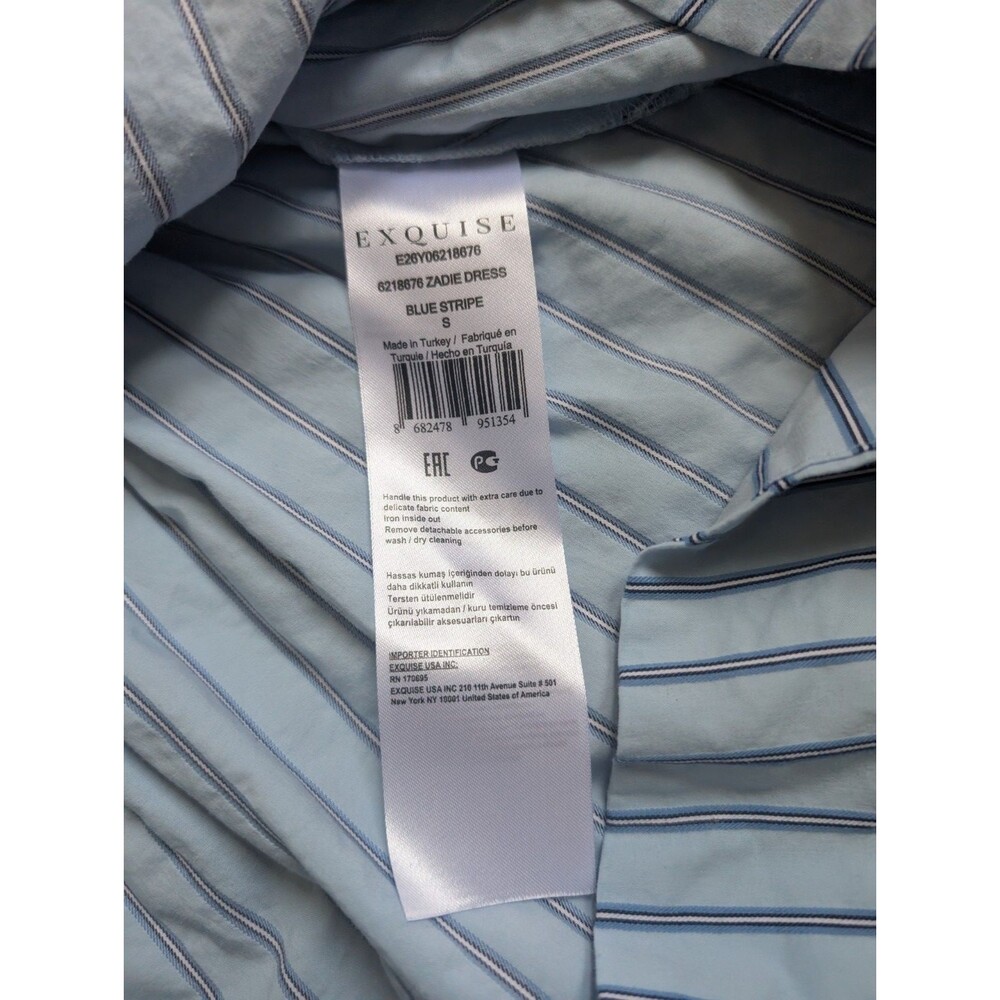 EXQUISE Zadie  Mini Dress Blue Striped Women's Small e26y06218676 $210 Pockets - Picture 5 of 7